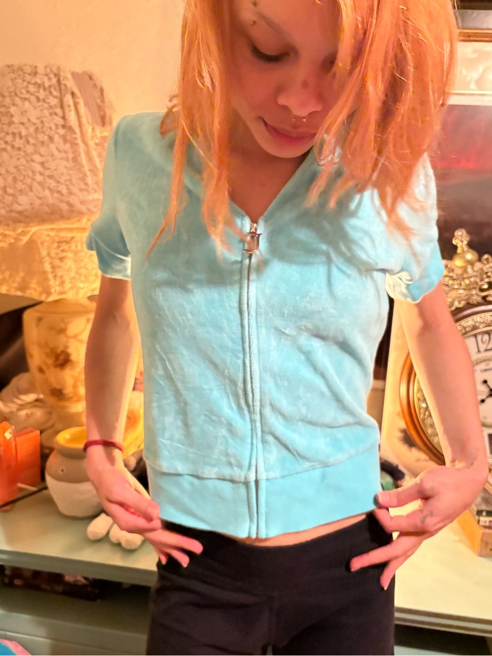 Juicy Couture Turquoise Velour Rhinestone Logo Jacket